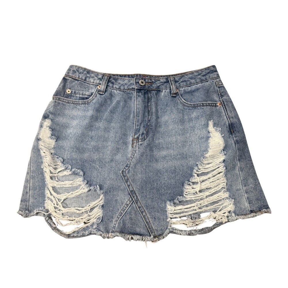 Retro Denim Alt Y2K Indie Streetwear Western Coastal Cowgirl Boho Mini Skirt L